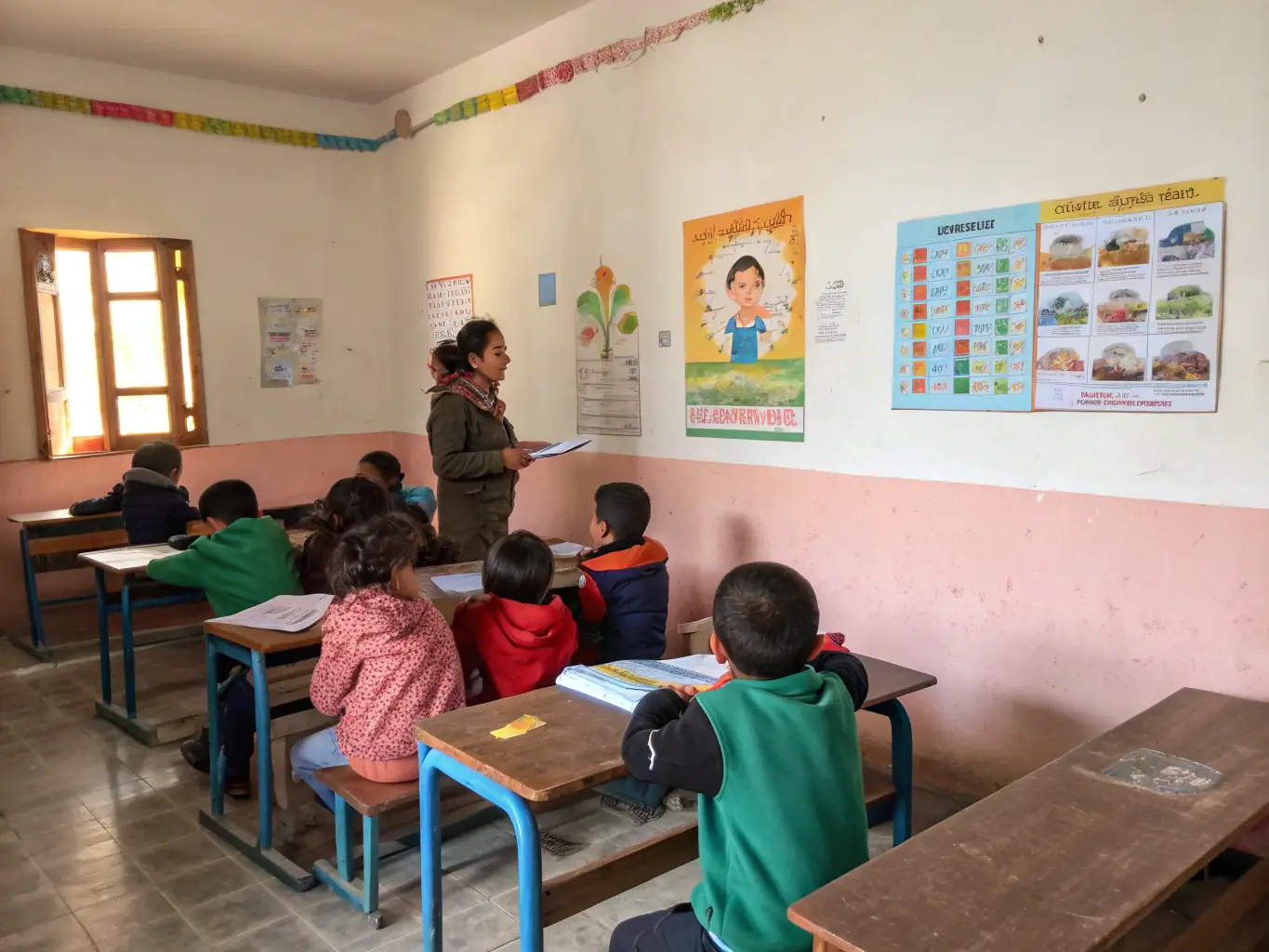 A classroom setting where an instructor is teaching children about aquatic ecosystems and the importance of water conservation.